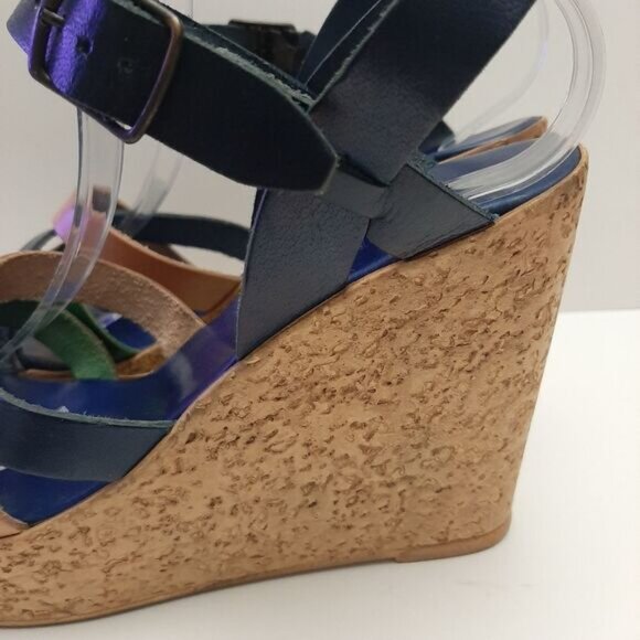 LULU BRAVO Italy Strappy Open Toe Platform Chunky Wedge Heels Sz 8.5 - Picture 9 of 16